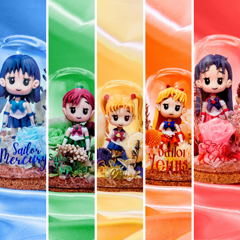 【美少女戰士公仔 永生花玻璃罩系列】動漫角色紀念品、生日禮物、客製化永生花擺設、卡通造型人像公仔 / Sailor Moon Preserved Flower Glass Dome Collection
