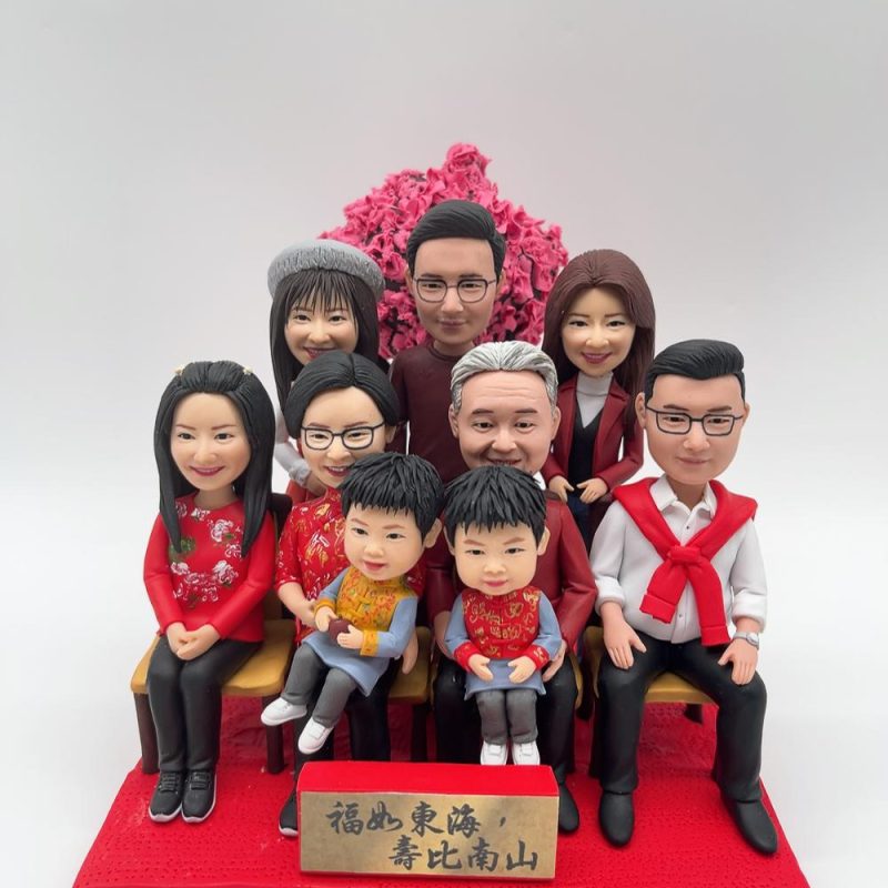 【福如東海壽比南山全家福人像公仔】長輩大壽祝賀紀念禮物 / 三代同堂家族造型客製化公仔 / Family Birthday Figurine