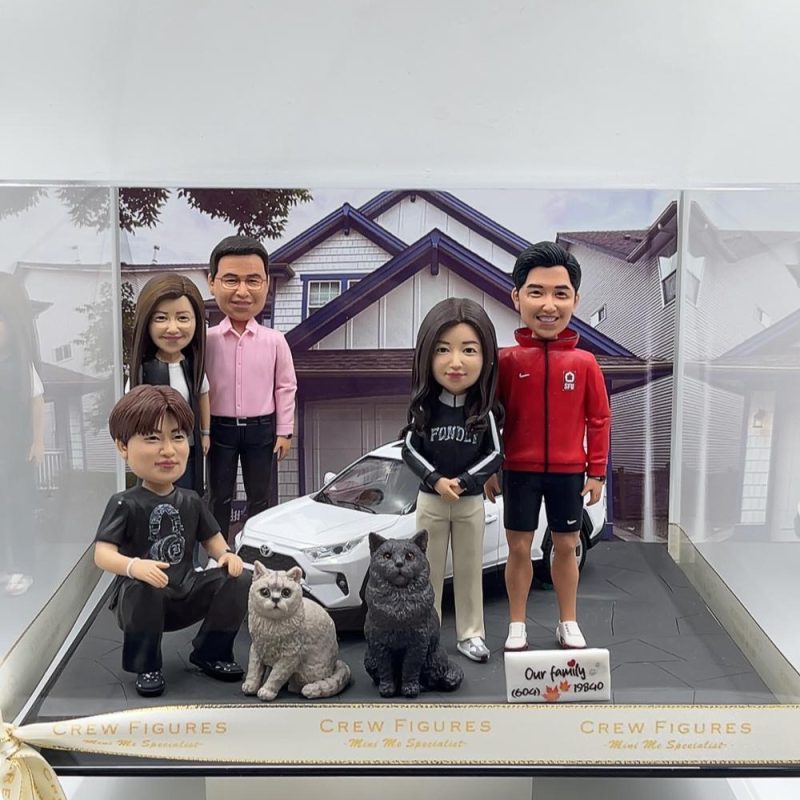 家庭紀念禮物、全家福人像公仔【Our family 溫哥華家庭全家福人像公仔擺設】客製化多人真人公仔訂造 Family Custom Figurine with House and Car