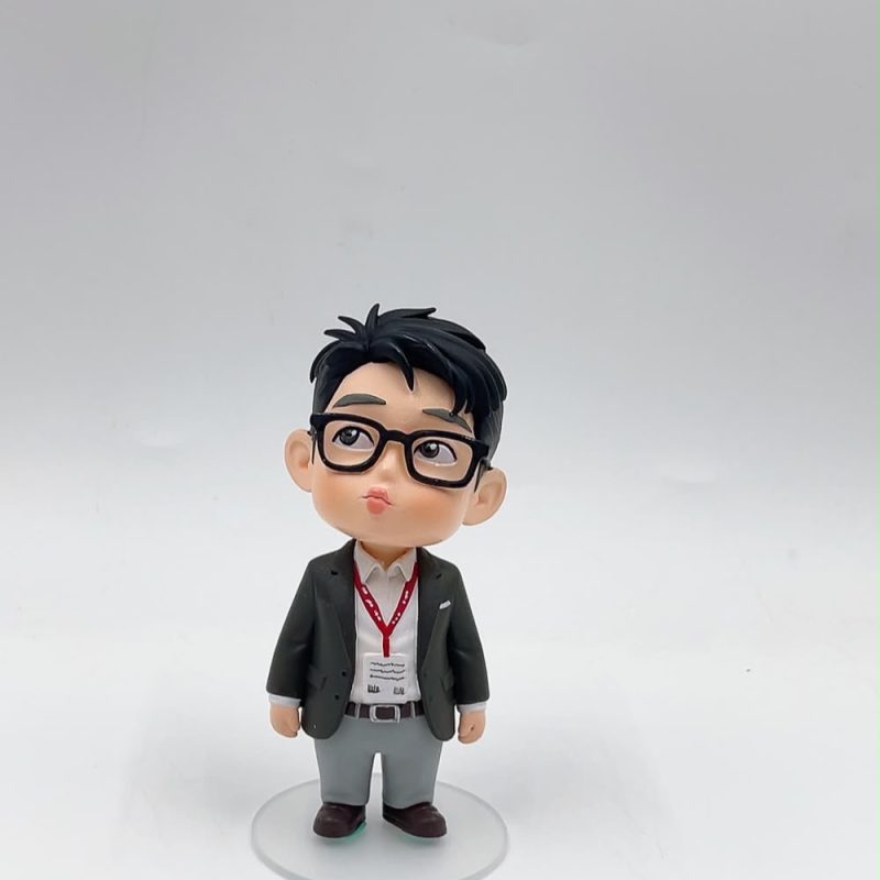 商務西裝職場男士 3D 打印老闆禮物人像公仔、Q版職場人像手辦【黑框眼鏡與紅色識別證帶造型】Business Professional 3D Printed Figurine