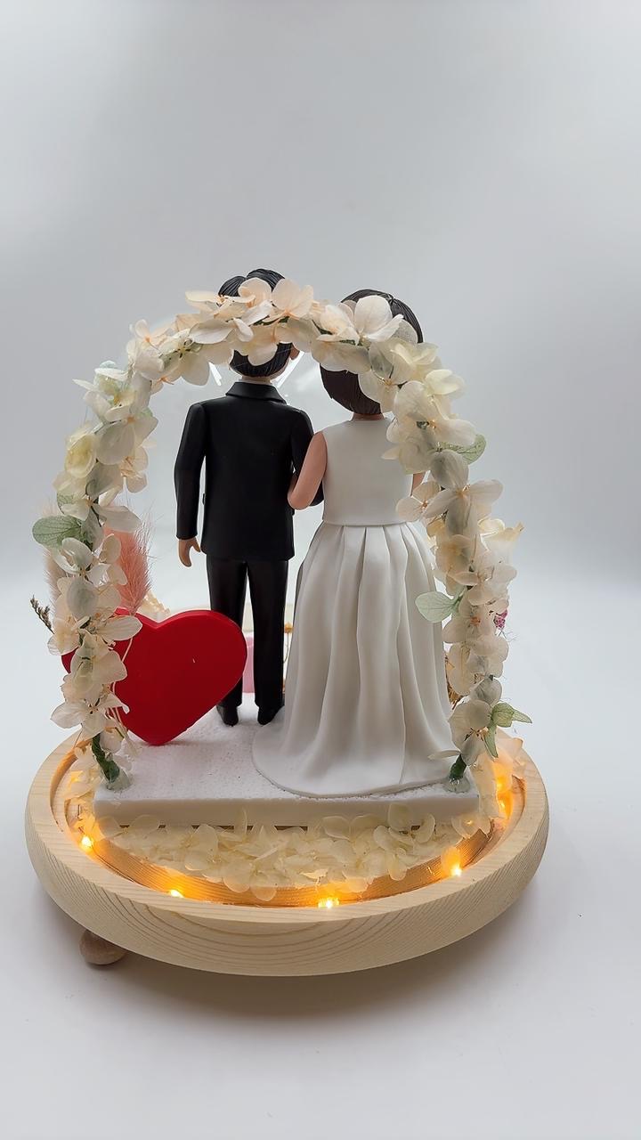 結婚週年紀念禮物首選【40週年婚紀念玻璃罩人像公仔】永生花雙人客製化公仔 Wedding Anniversary Glass Dome Figurine - Image 2